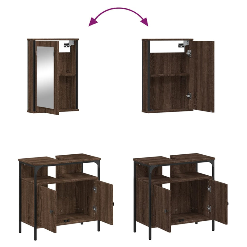 2 Piece Bathroom Furniture Set Brown Oak Engineered Wood