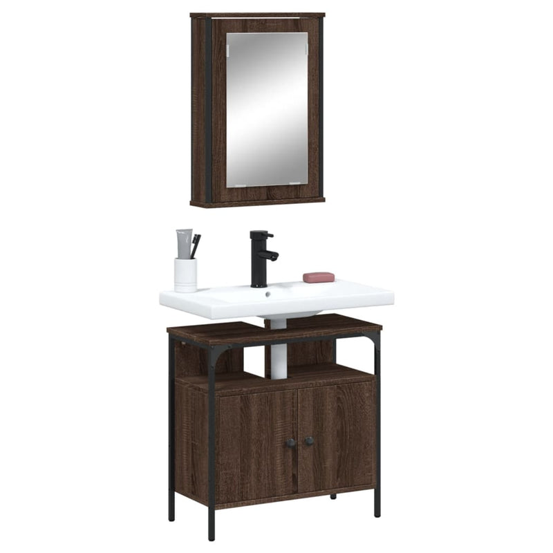 2 Piece Bathroom Furniture Set Brown Oak Engineered Wood