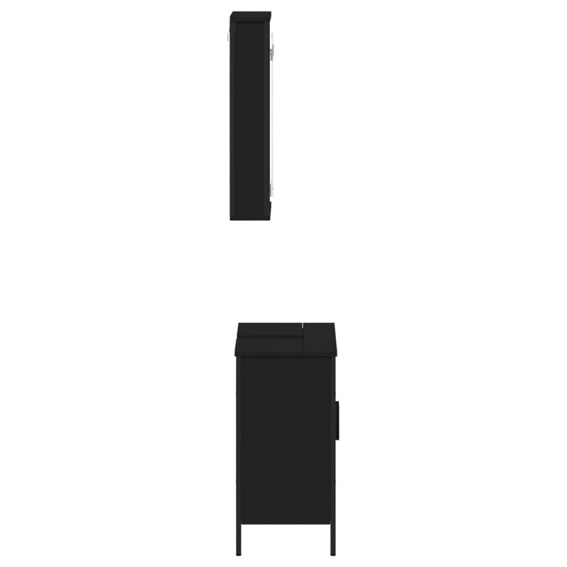 2 Piece Bathroom Furniture Set Black Engineered Wood