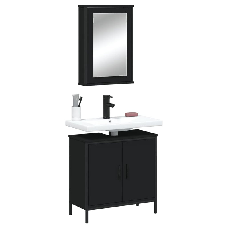 2 Piece Bathroom Furniture Set Black Engineered Wood