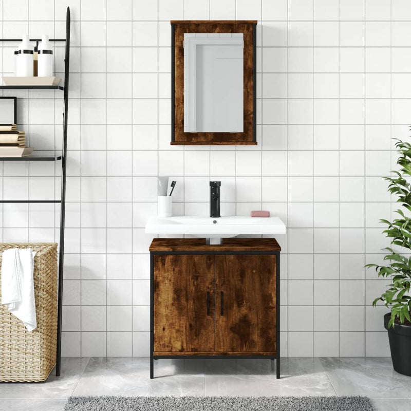 2 Piece Bathroom Furniture Set Smoked Oak Engineered Wood