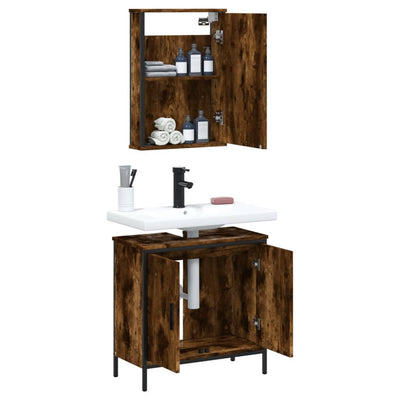 2 Piece Bathroom Furniture Set Smoked Oak Engineered Wood