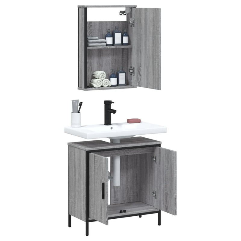 2 Piece Bathroom Furniture Set Grey Sonoma Engineered Wood