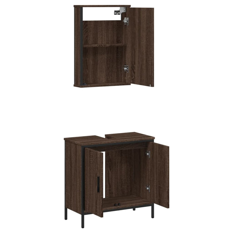 2 Piece Bathroom Furniture Set Brown Oak Engineered Wood