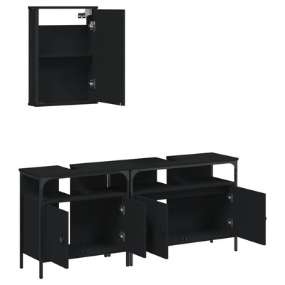 3 Piece Bathroom Furniture Set Black Engineered Wood