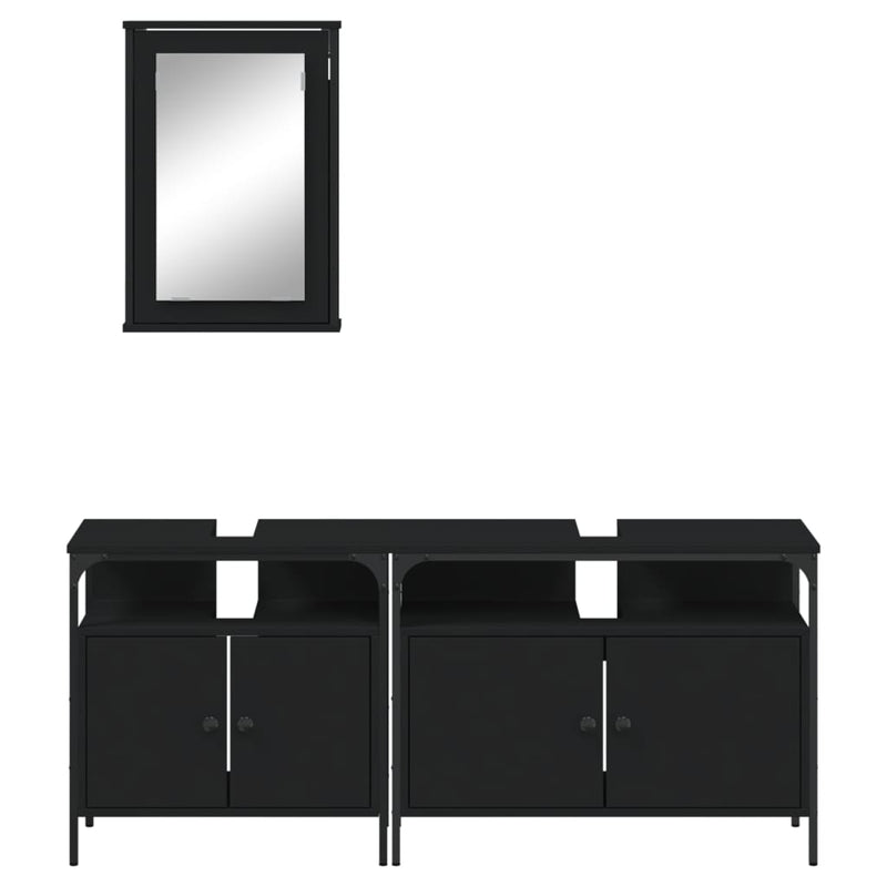 3 Piece Bathroom Furniture Set Black Engineered Wood