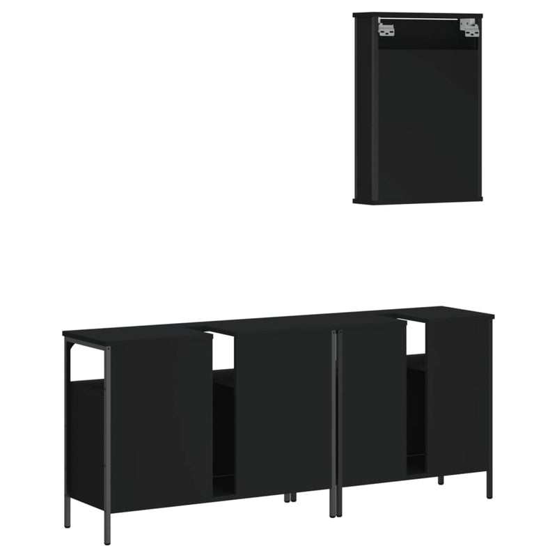 3 Piece Bathroom Furniture Set Black Engineered Wood