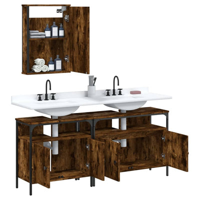 3 Piece Bathroom Furniture Set Smoked Oak Engineered Wood