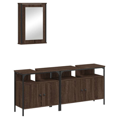 3 Piece Bathroom Furniture Set Brown Oak Engineered Wood