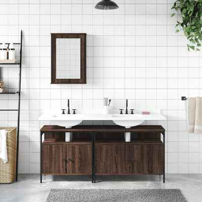 3 Piece Bathroom Furniture Set Brown Oak Engineered Wood