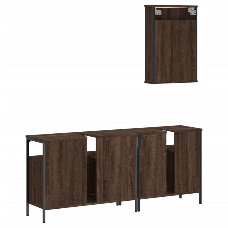 3 Piece Bathroom Furniture Set Brown Oak Engineered Wood