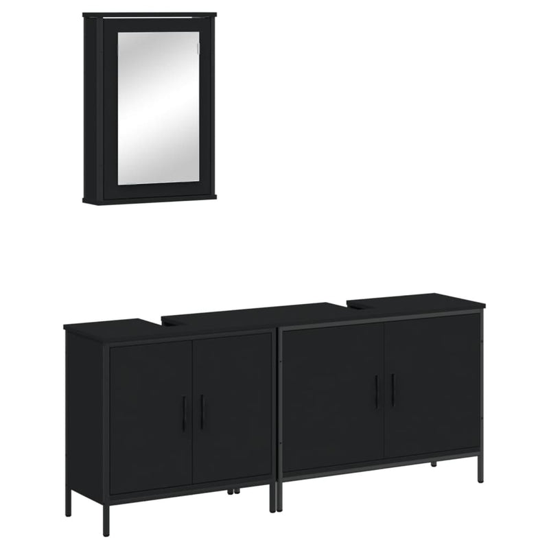 3 Piece Bathroom Furniture Set Black Engineered Wood