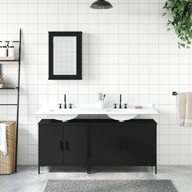 3 Piece Bathroom Furniture Set Black Engineered Wood