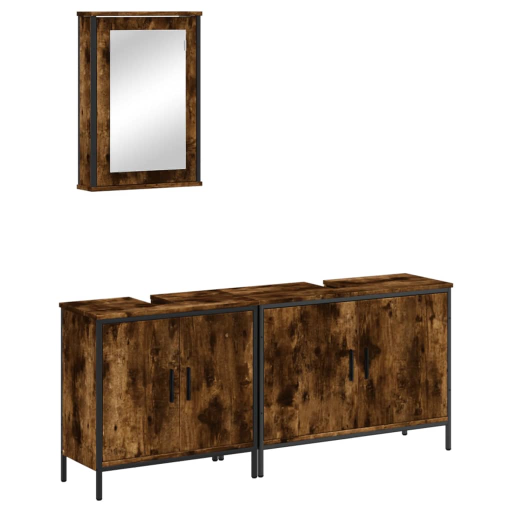 3 Piece Bathroom Furniture Set Engineered Wood Smoked oak