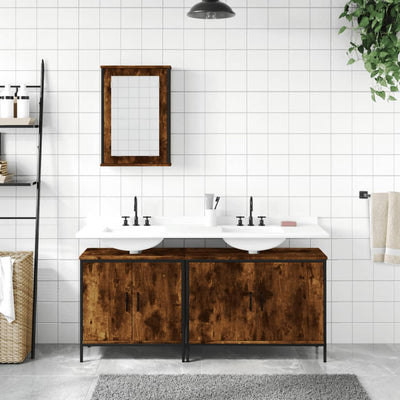 3 Piece Bathroom Furniture Set Smoked Oak Engineered Wood