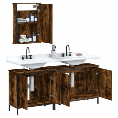 3 Piece Bathroom Furniture Set Smoked Oak Engineered Wood