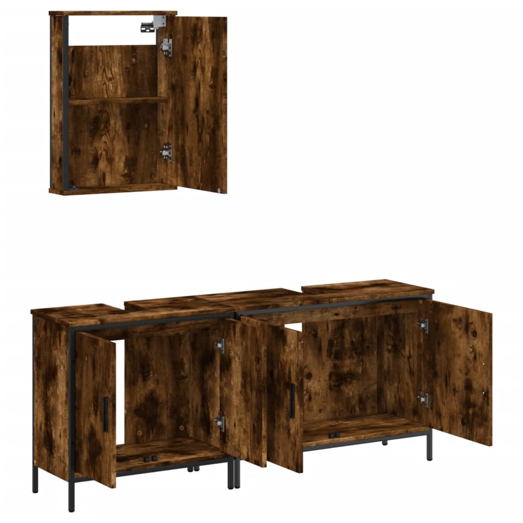 3 Piece Bathroom Furniture Set Engineered Wood Smoked oak
