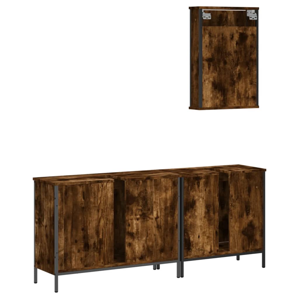 3 Piece Bathroom Furniture Set Engineered Wood Smoked oak