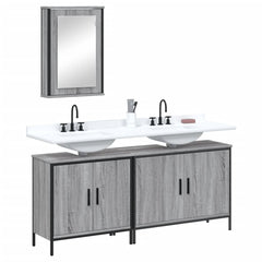 3 Piece Bathroom Furniture Set Engineered Wood Grey sonoma