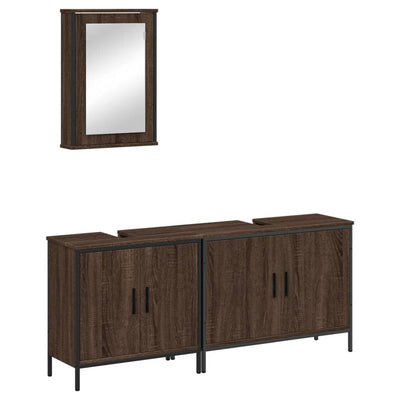 3 Piece Bathroom Furniture Set Brown Oak Engineered Wood