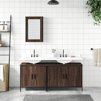 3 Piece Bathroom Furniture Set Brown Oak Engineered Wood