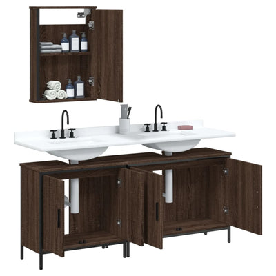 3 Piece Bathroom Furniture Set Brown Oak Engineered Wood