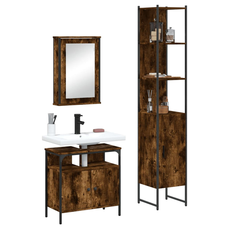 3 Piece Bathroom Furniture Set Smoked Oak Engineered Wood