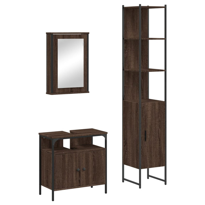 3 Piece Bathroom Furniture Set Brown Oak Engineered Wood