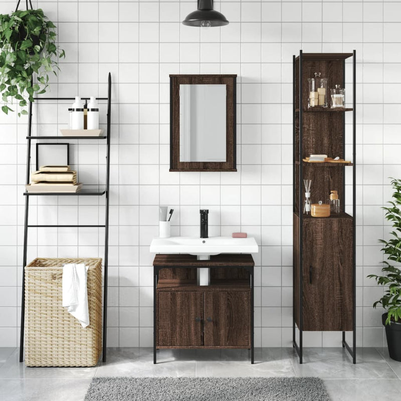 3 Piece Bathroom Furniture Set Brown Oak Engineered Wood