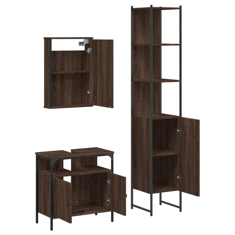 3 Piece Bathroom Furniture Set Brown Oak Engineered Wood