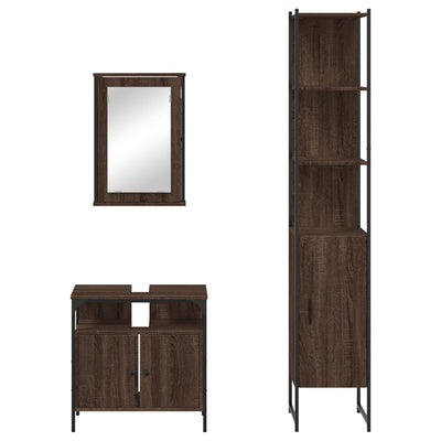 3 Piece Bathroom Furniture Set Brown Oak Engineered Wood