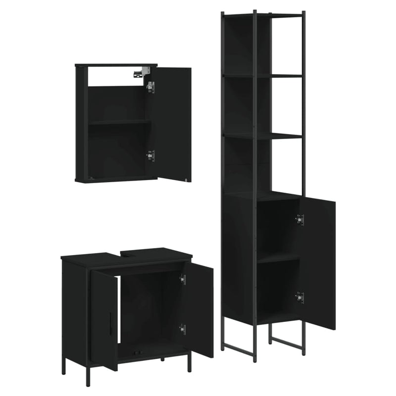 3 Piece Bathroom Furniture Set Black Engineered Wood