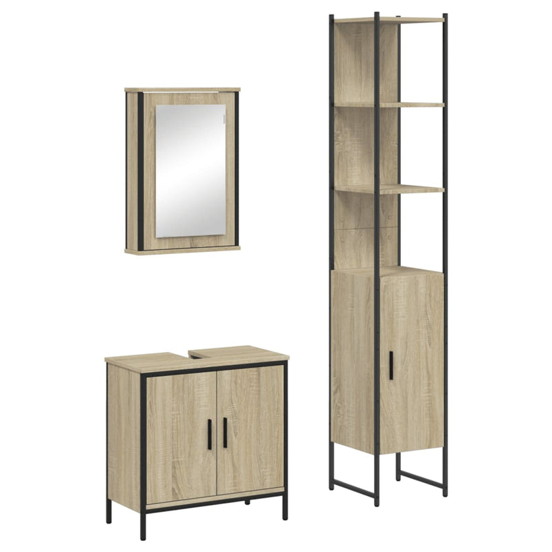 3 Piece Bathroom Furniture Set Sonoma Oak Engineered Wood