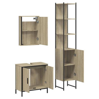 3 Piece Bathroom Furniture Set Sonoma Oak Engineered Wood