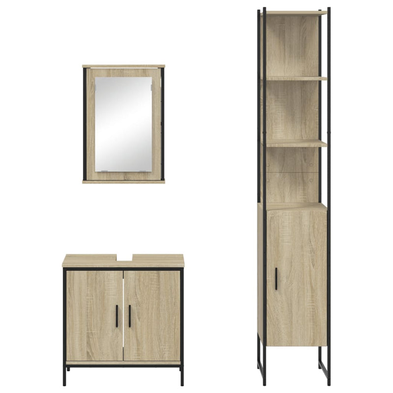 3 Piece Bathroom Furniture Set Sonoma Oak Engineered Wood