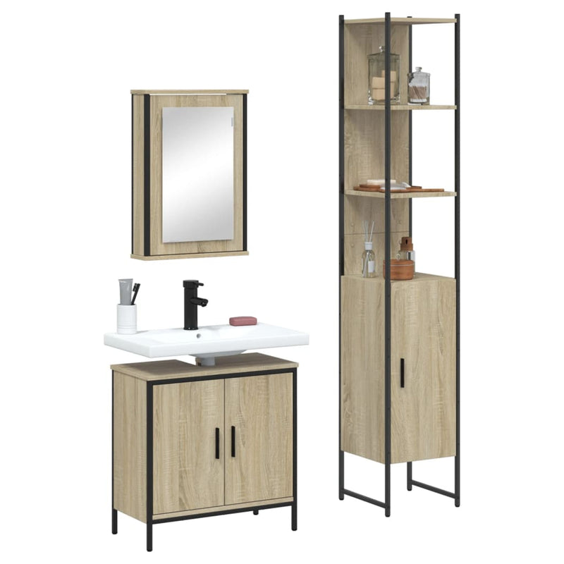 3 Piece Bathroom Furniture Set Sonoma Oak Engineered Wood