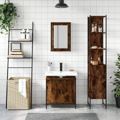 3 Piece Bathroom Furniture Set Smoked Oak Engineered Wood