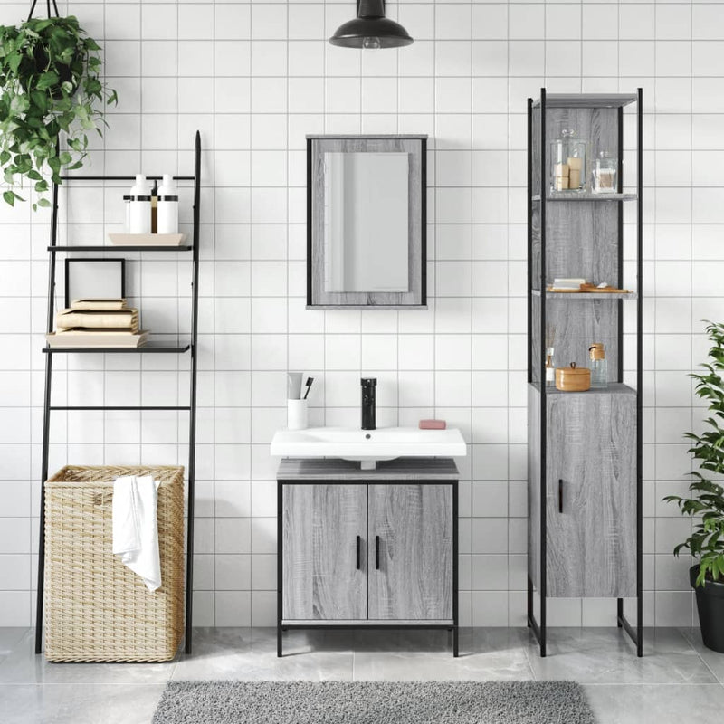 3 Piece Bathroom Furniture Set Grey Sonoma Engineered Wood