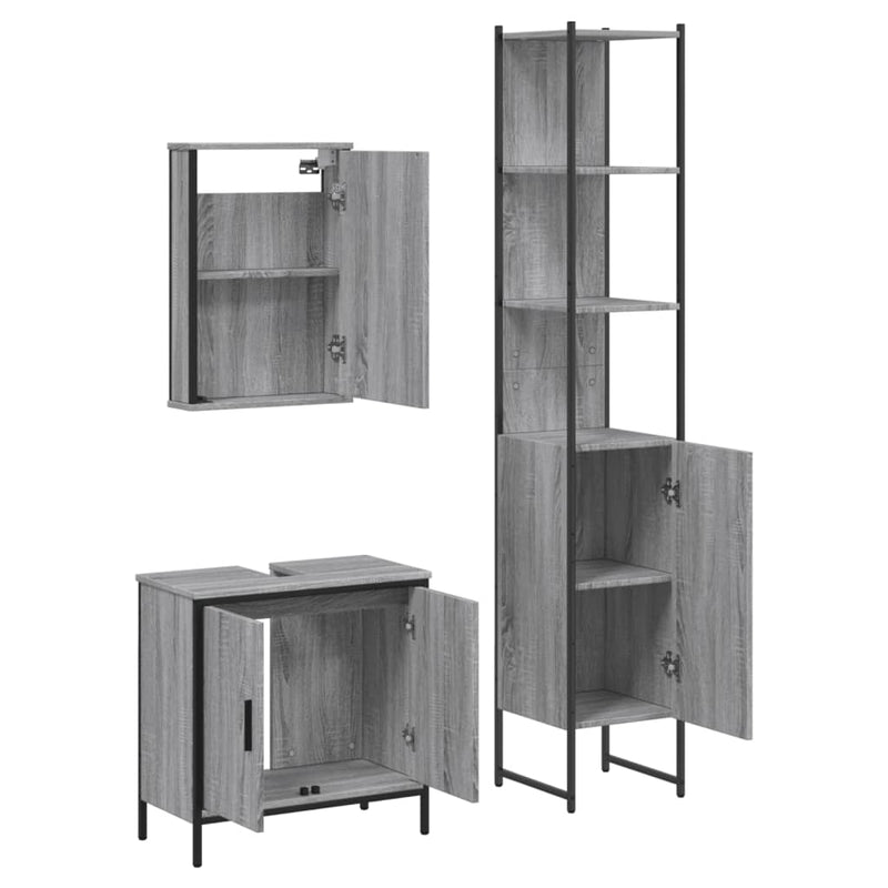 3 Piece Bathroom Furniture Set Grey Sonoma Engineered Wood