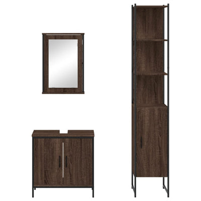 3 Piece Bathroom Furniture Set Brown Oak Engineered Wood.