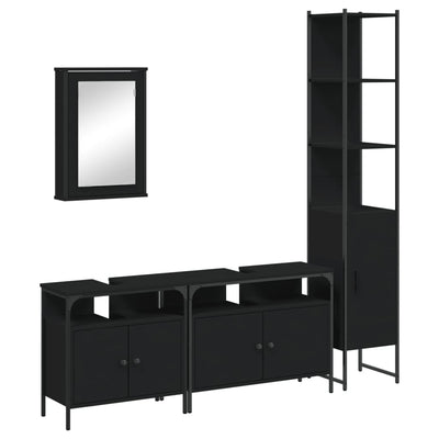 4 Piece Bathroom Furniture Set Black Engineered Wood