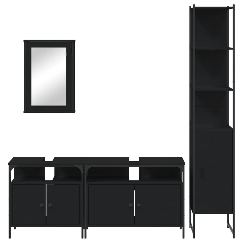 4 Piece Bathroom Furniture Set Black Engineered Wood