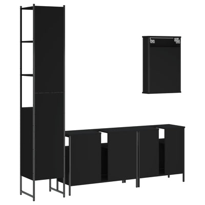 4 Piece Bathroom Furniture Set Black Engineered Wood