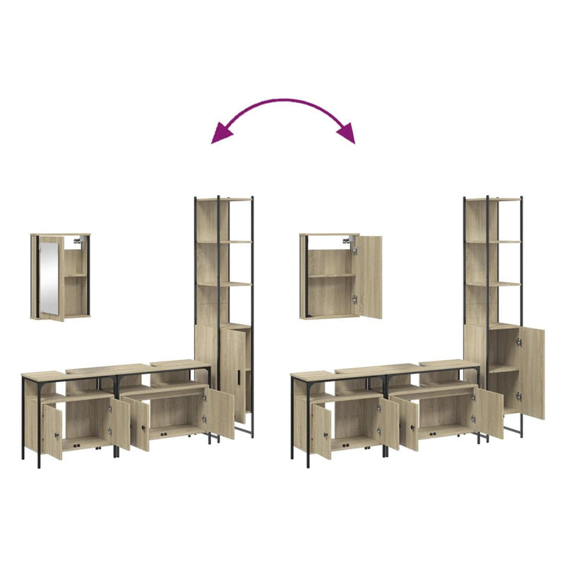 4 Piece Bathroom Furniture Set Sonoma Oak Engineered Wood