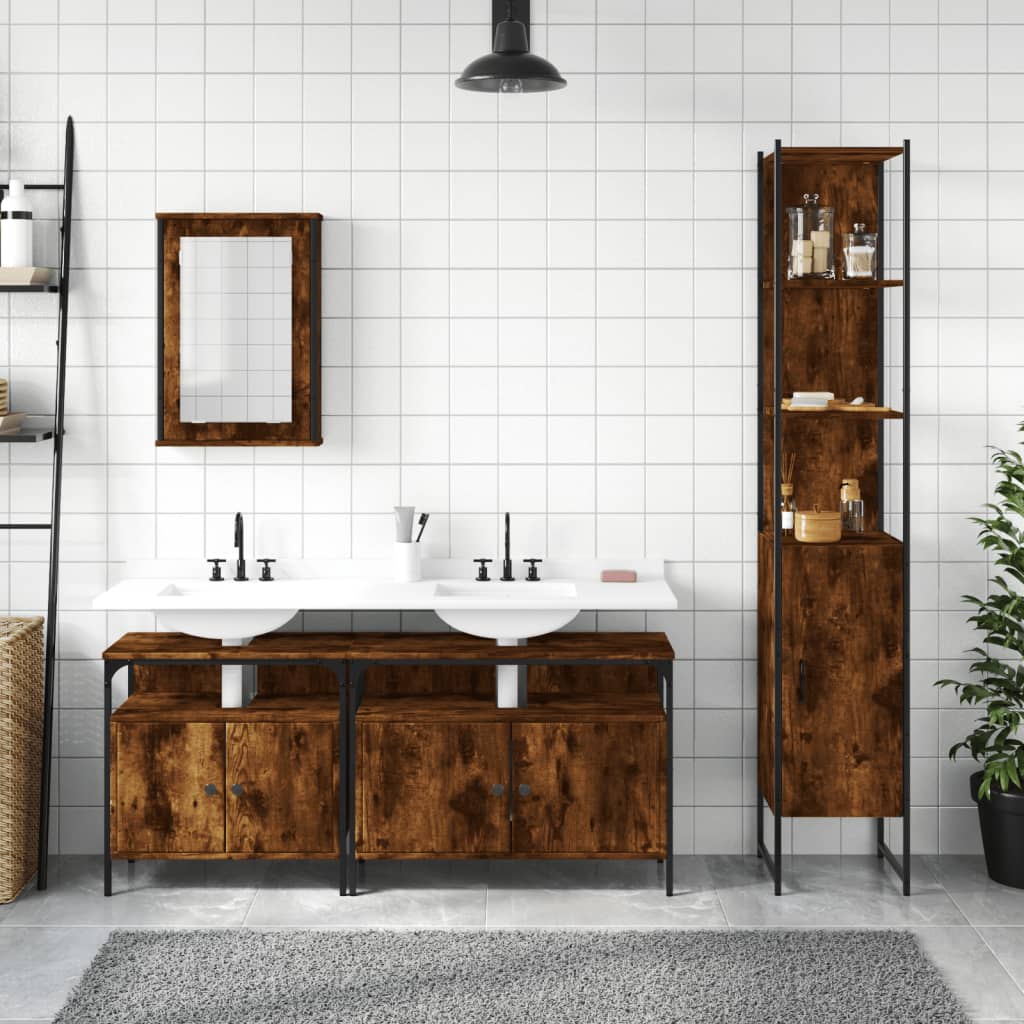 Bathroom Furniture Set 4 pcs Engineered Wood Smoked oak