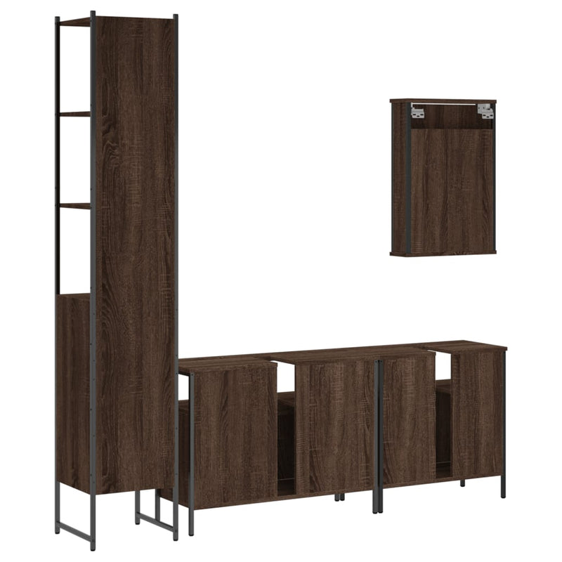 4 Piece Bathroom Furniture Set Brown Oak Engineered Wood