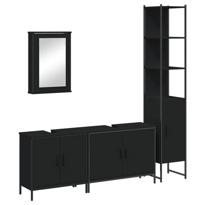 4 Piece Bathroom Furniture Set Black Engineered Wood