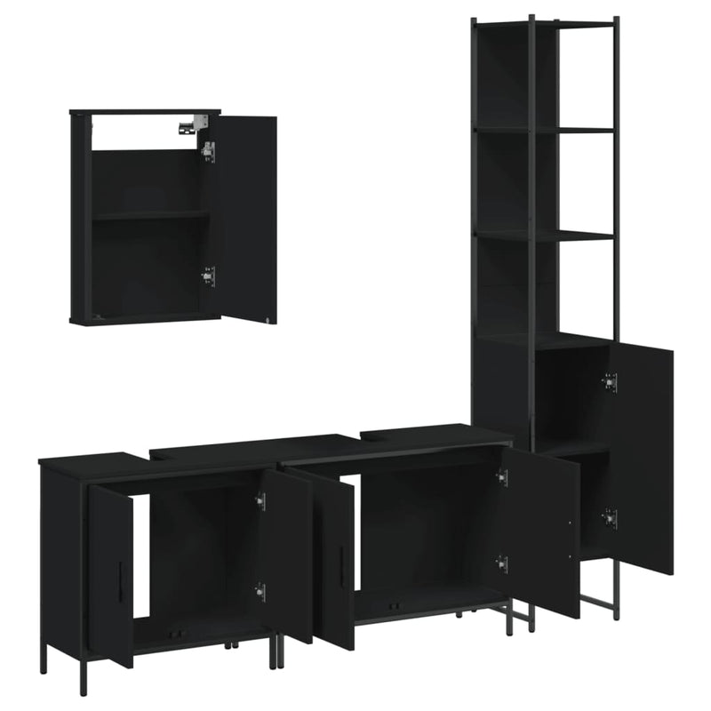 4 Piece Bathroom Furniture Set Black Engineered Wood