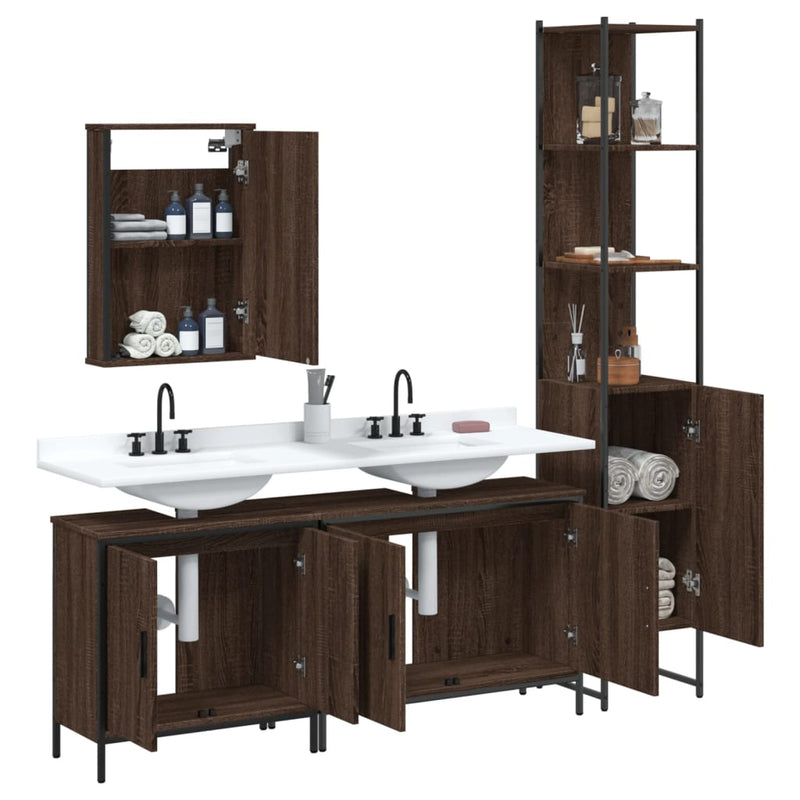 4 Piece Bathroom Furniture Set Brown Oak Engineered Wood