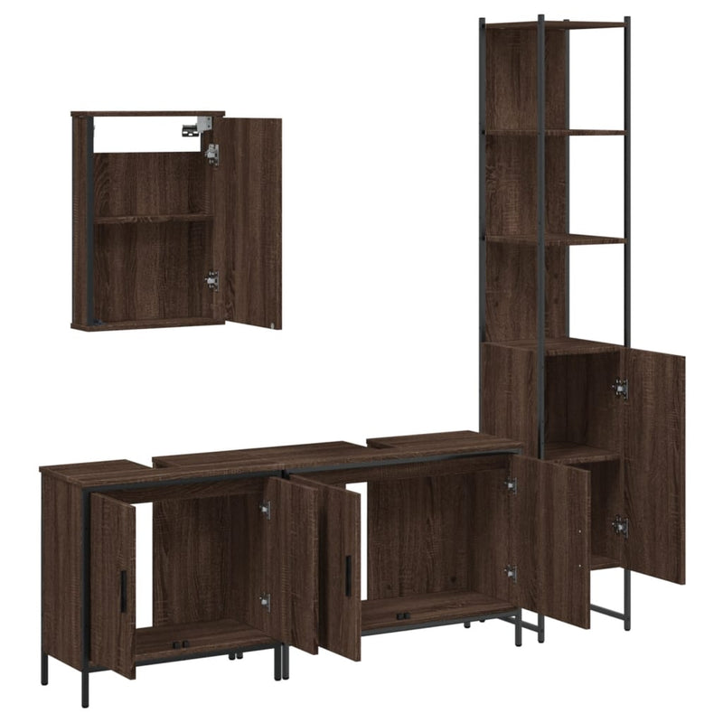 4 Piece Bathroom Furniture Set Brown Oak Engineered Wood